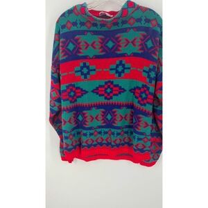 Glamour Knit Vintage Southwestern Sweater Red Blue Green Geometric Pattern